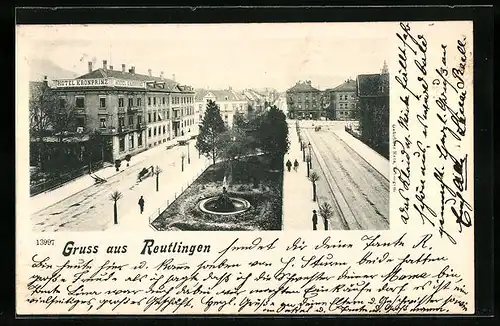 AK Reutlingen, Hotel Kronprinz, Strassenpartie am Bahnhof