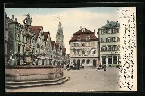 AK Reutlingen, Brunnen am Marktplatz