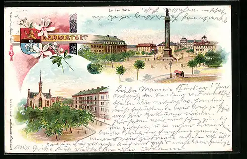Lithographie Darmstadt, Luisenplatz, Capellplatz
