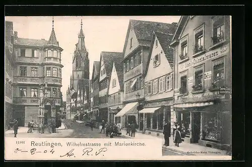 AK Reutlingen, Wilhelmstrasse mit Marienkirche