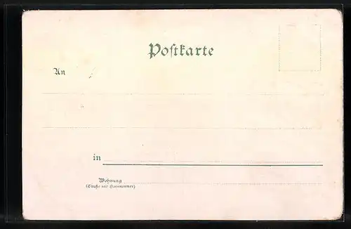 Lithographie Essen, Pauluskirche, Totalansicht der Kruppschen Werke, Figur eines Schmiedes