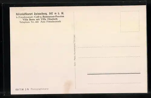 AK Zwieselberg, Cafe u. Restaurant-Pension Villa Berta mit Villa Elisabeth