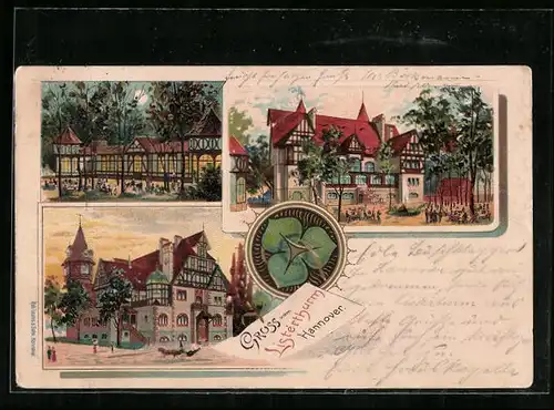 Lithographie Hannover, Gasthaus Listerthurm, Garten im Mondlicht