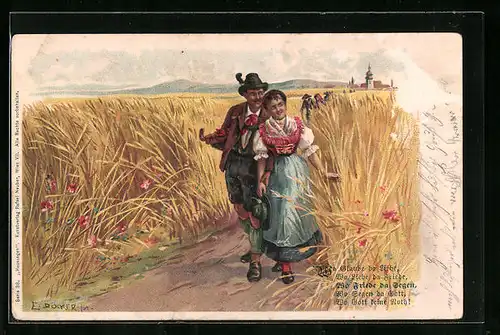 Künstler-AK E. Döcker: Junges Paar in Tracht in einem Weizenfeld