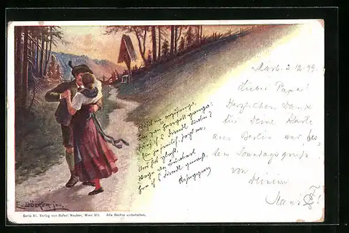 Künstler-AK E. Döcker: Tanzendes Paar im Wald