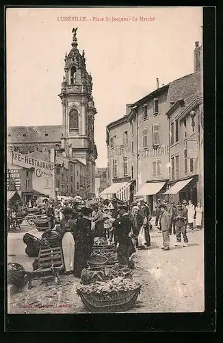 AK Lunéville, Place St-Jacques, Le Marché