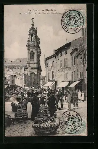 AK Lunéville, Le Marché, Place Saint-Jaques