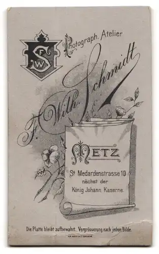 Fotografie F. Wilh. Schmidt, Metz, St. Medardenstrasse 10, Musiker des 8. Rgts. in Uniform mit fixierter Schützenschnur