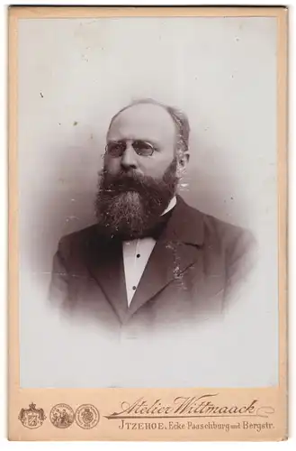 Fotografie H. J. Wittmaack, Itzehoe i. H., Bergstrasse 1a, Älterer Herr mit Brille und Vollbart