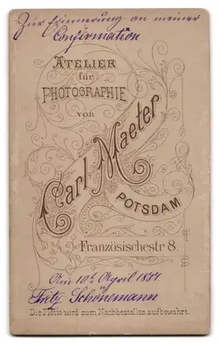 Fotografie Carl Maeter, Potsdam, Französischestrasse 8, Junger Herr mit Melone