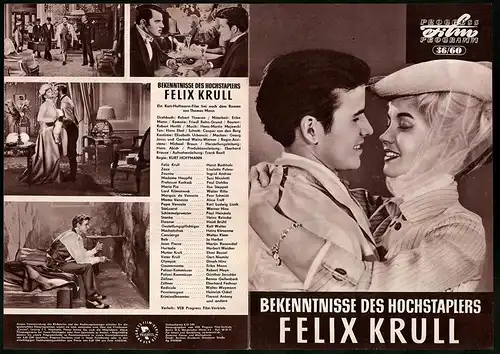 Filmprogramm PFP Nr. 36 /60, Bekenntnisse des Hochstaplers Felix Krull, Horst Buchholz, L. Pulver, Regie: K. Hoffmann