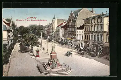 AK Duisburg, Königstrasse mit Bismarck-Denkmal