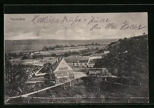 AK Münster-Sarmsheim, Gasthaus Trollmühle aus der Vogelschau