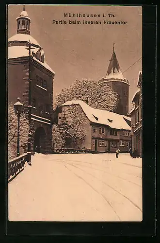 AK Mühlhausen i. Thür., Strassenpartie beim inneren Frauentor