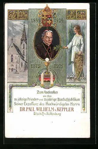 Künstler-AK Rottenburg, Jubiläum des Bischofs Paul Wilhelm v. Keppler 1925