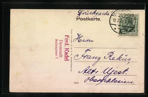 AK Darmstadt, Rhein-Strasse m. Kaiserl. Postamt