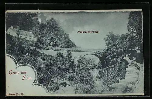 Mondschein-AK Trier, Napoleonsbrücke bei Vollmond