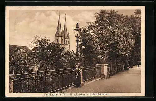 AK Mühlhausen /Th., Hirschgraben mit Jacobikirche