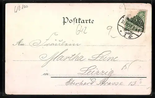 Lithographie Darmstadt, Neues Polytechnikum, Markt mit Rathaus, Stadtkirche