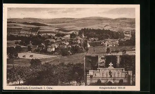 AK Fränkisch-Crumbach i. Odw., Ortsansicht, Kriegerdenkmal 1914-18