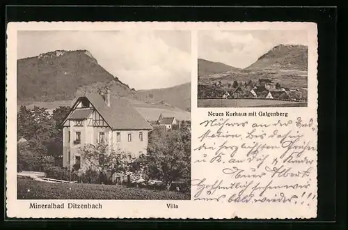 AK Ditzenbach, Villa, Neues Kurhaus mit Galgenberg