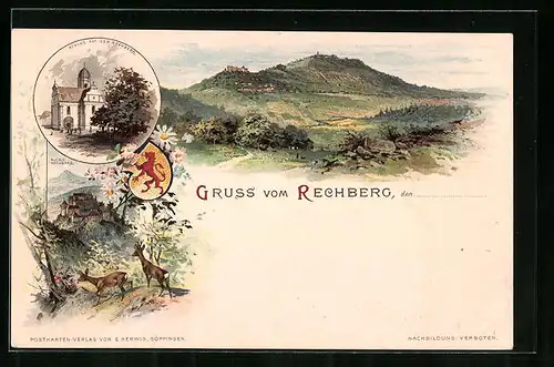 Lithographie Rechberg, Kirche auf dem Rechberg, Ruine Rechberg