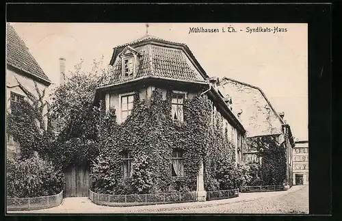 AK Mühlhausen i. Th., Syndikats-Haus mit Efeu