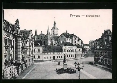 AK Meerane, Strassenpartie am Bismarckplatz