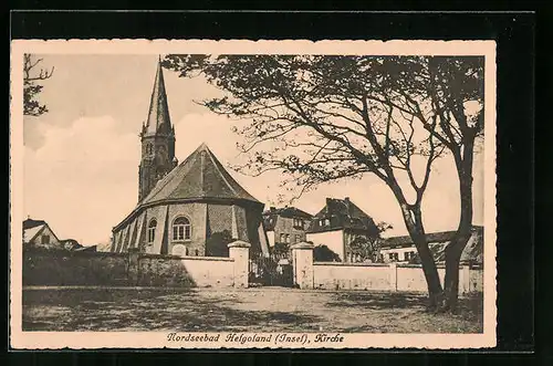 AK Helgoland, Kirche mit Friedhof
