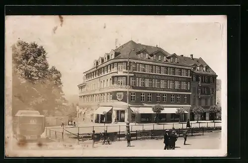 AK Geislingen a. Steige, Strassenpartie am Bahnhofhotel