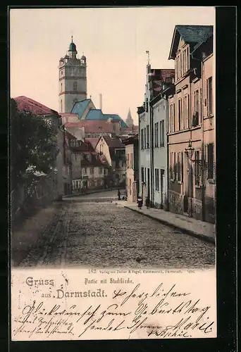 AK Darmstadt, Partie mit Stadtkirche