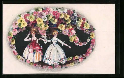 Künstler-AK Wenau-Pastell Nr. 1721: Junge Damen mit bunten Blumen