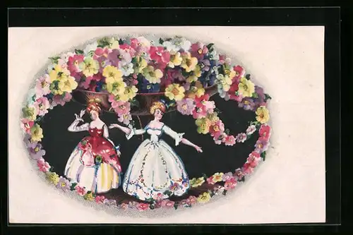 Künstler-AK Wenau-Pastell Nr. 1721: Junge Damen in bunten Kleidern mit Blumen