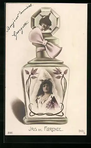 Foto-AK BNK: Iris de Florence, Parfumflasche