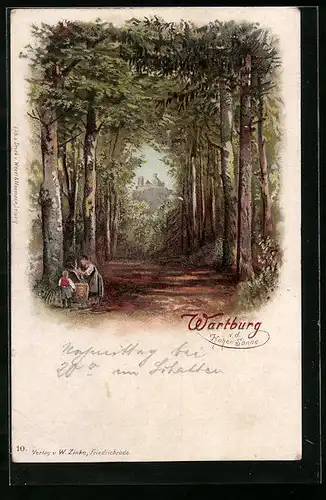 Lithographie Eisenach, Wartburg v. d. Hohen Sonne