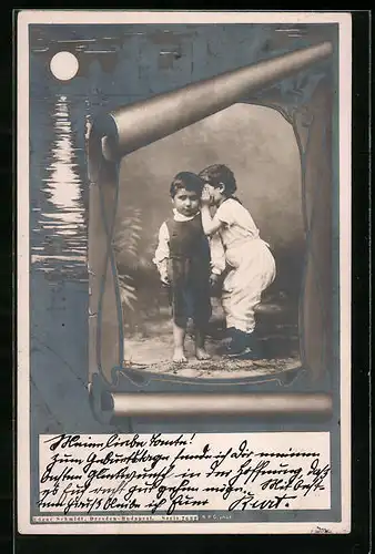 Foto-AK Edgar Schmidt, Dresden, Nr. 7032: Kleiner Knirps flüstert einem Anderen ins Ohr