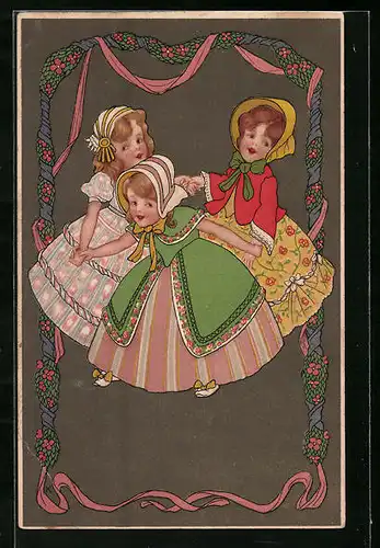 Künstler-AK Meissner & Buch (M&B) Nr. 1376: Drei Mädchen tanzen Ringelreihen