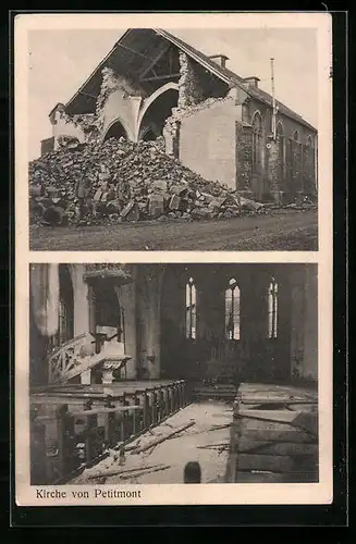 AK Petitmont, Zerstörte Kirche im März 1915