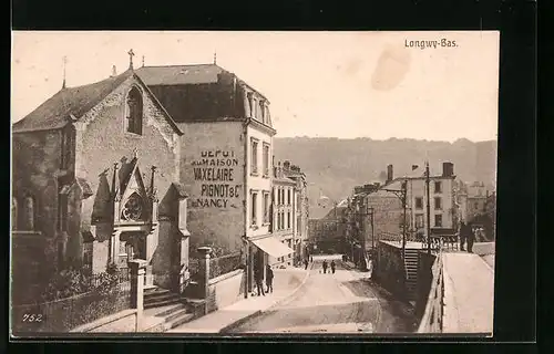 AK Longwy-Bas, Strassenpartie mit Kirche