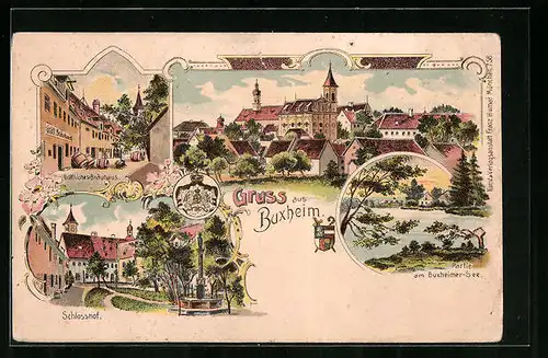 Lithographie Buxheim, Gräfliches Bräuhaus, Schlosshof