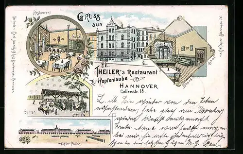 Lithographie Hannover, Theilers Restaurant zur Hopfenlaube, Cellerstrasse 18