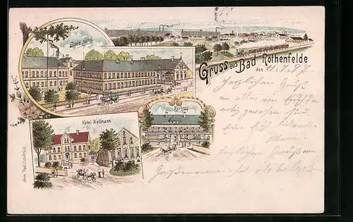 Lithographie Bad Rothenfelde, Bade-Hotel, Hotel Nollmann, Kurhaus