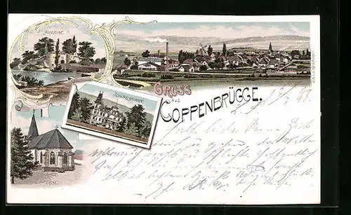 Lithographie Coppenbrügge, Schwefelbrunnen, Burgruine, Kirche