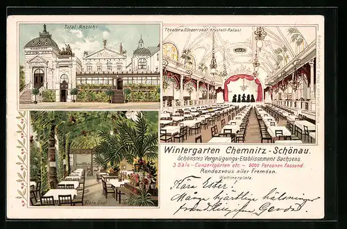 Lithographie Chemnitz-Schönau, Vergnügungs-Etablissement und Restaurant Wintergarten