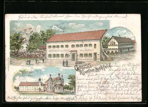 Lithographie Kloster Lechfeld, Gasthaus zur Post, Kloster