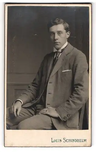 Fotografie Louis Schindhelm, Ebersbach i /S., Junger Herr im Anzug mit Krawatte