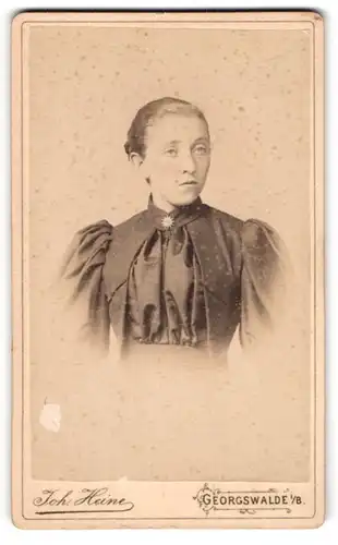 Fotografie Johann Heine, Georgswalde i. B., Junge Frau mit Sternbrosche und ernstem Blick