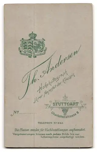 Fotografie Th. Andersen, Stuttgart, Charlottenstrasse 8, Bürgerliches Paar, Herr mit Schnurrbart