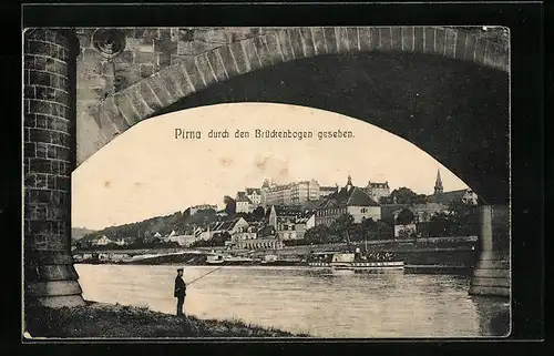 AK Pirna, Ortsansicht durch den Brückenbogen