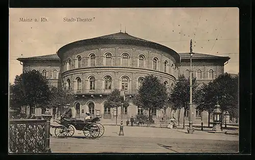 AK Mainz /Rhein, Strassenpartie am Stadttheater